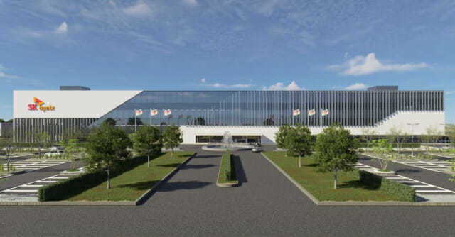 从空中俯瞰位于美国印第安纳州拉斯特韦皮特的 SK 海力士办公室,SK 海力士